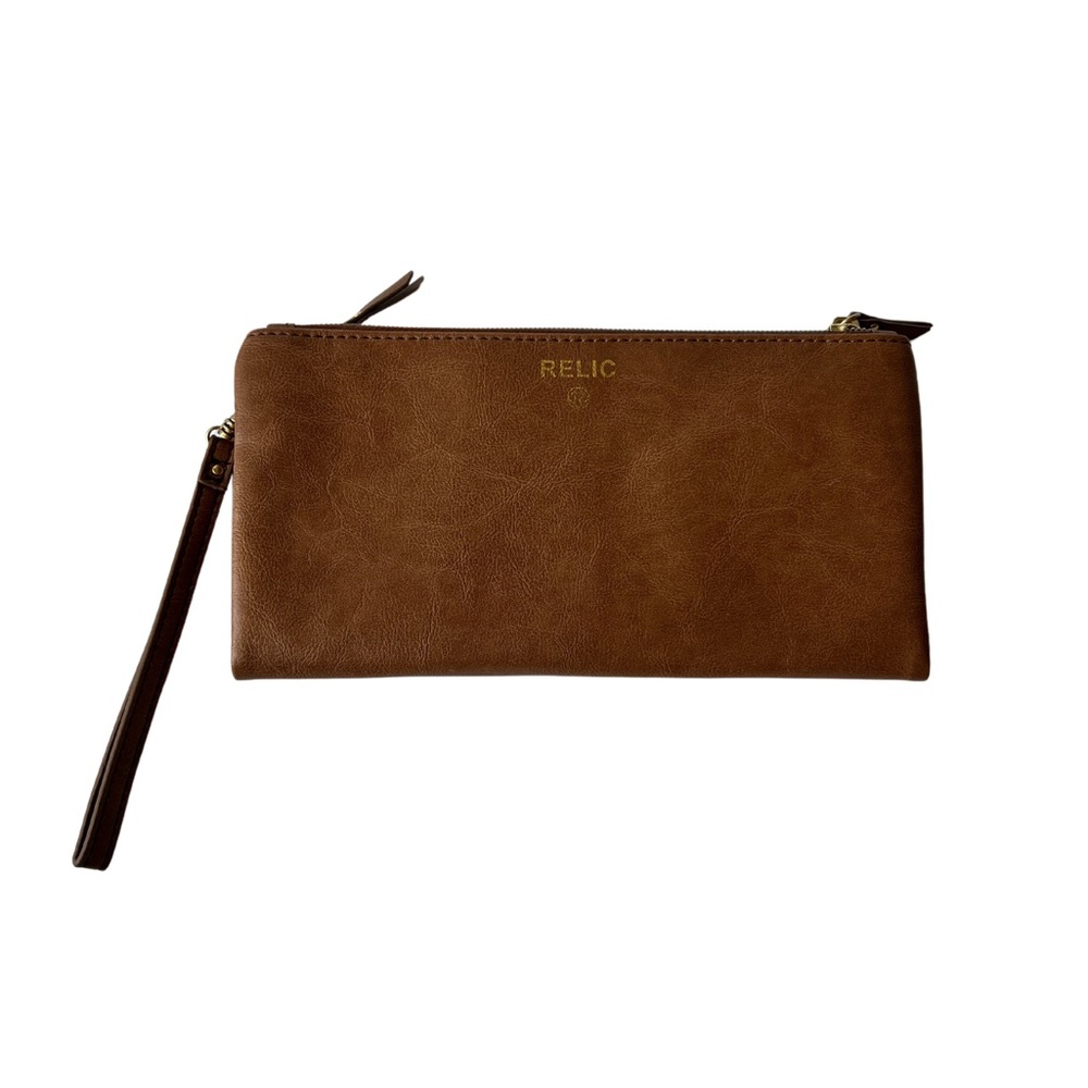 Relic brown leather wristlet wallet